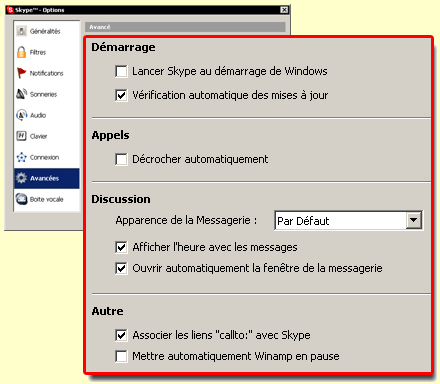 les options de dmarrage de skype